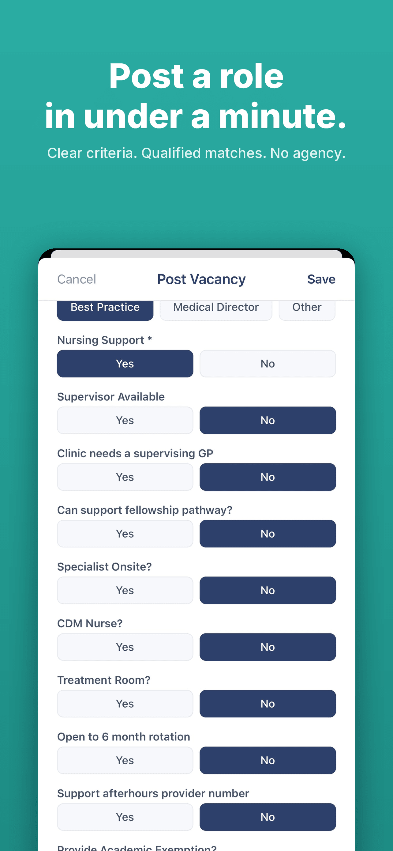 Posting a vacancy on Heart Bridge Health — clear criteria, qualified matches