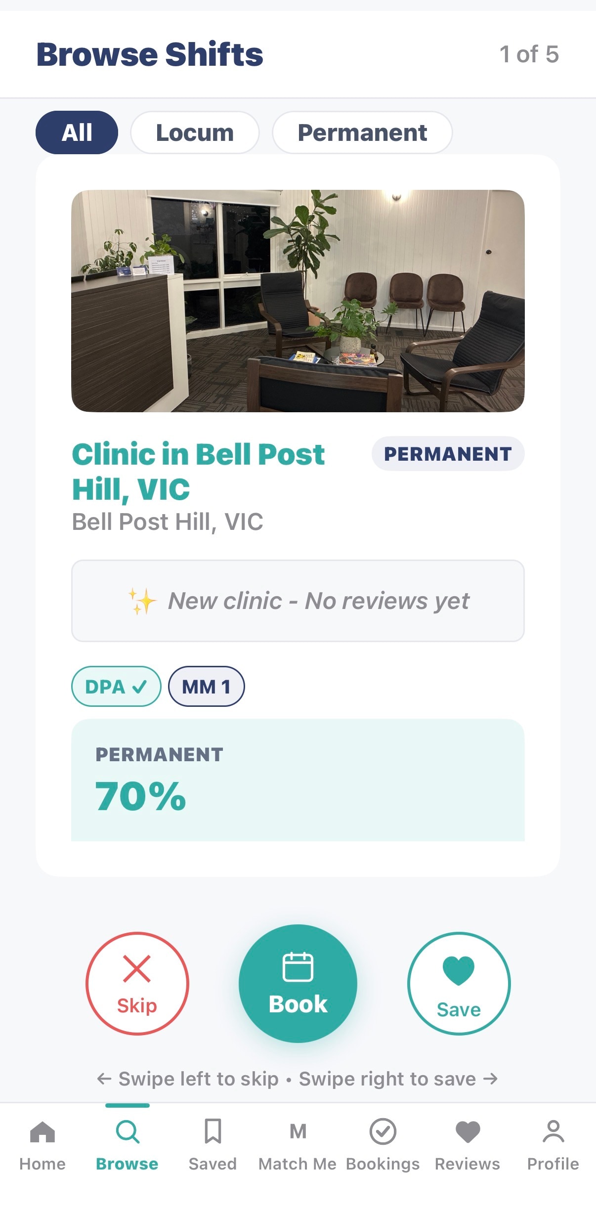 Heart Bridge Health iOS app — Australian GPs browsing locum and permanent clinic listings