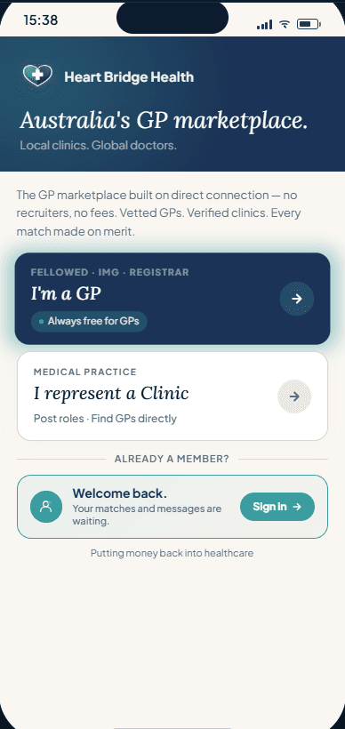 The Heart Bridge Health app home screen