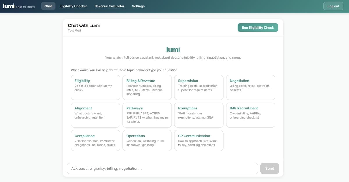 Lumi AI for clinics — check GP eligibility and DPA compliance in Australia